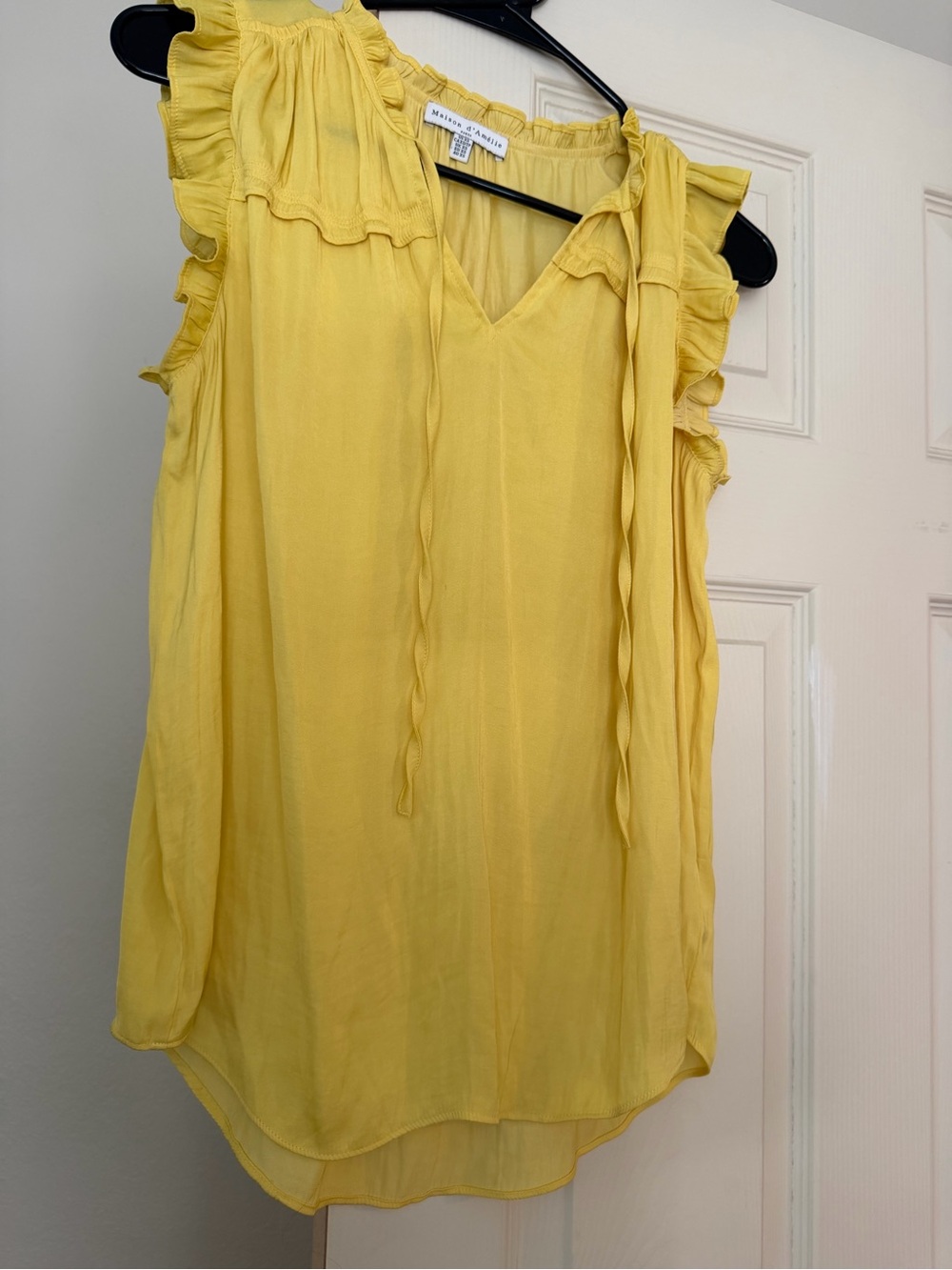 Madewell Yellow Ruffle-Trim Sleeveless V-Neck Blouse